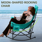 Unisakey Oversized Rocking Camping Chair with Headrest & Cup Holder - 300lbs Capacity, 600D Oxford Fabric, Easy Fold Portable Outdoor Rocker Chair for Camping, Backyard, Beach, Blackgreen
