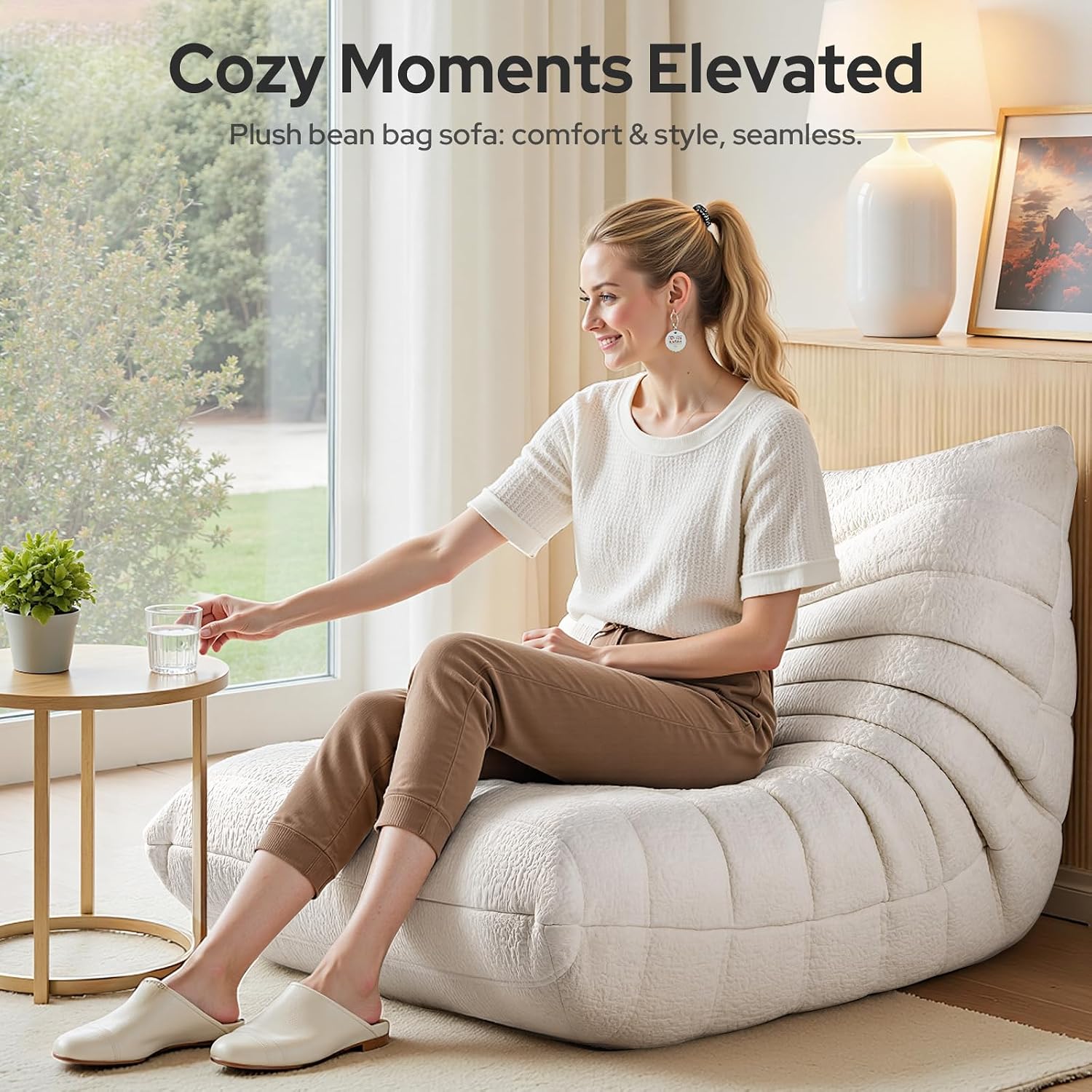 High-end Quality Compressed Bean Bag Chair, Togo Chair Beanbag Sofa, Fireside Chairs with High Resilience Foam Soft Comfy Jacquard Fabric Ergonomic Non-Slip Design for Living Room, Bedroom, Resort