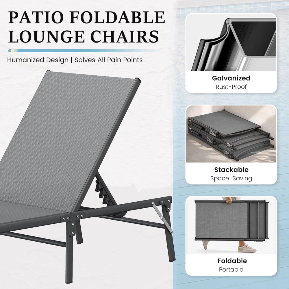 UDPATIO Foldable Patio Lounge Chair Sets with Side Table, No Assembly Outdoor...