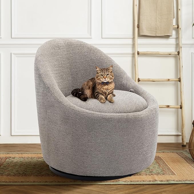 COLAMY Modern Swivel Accent Chair with Hidden Storage, 360° Barrel Swivel Chair, Small Swivel Armchair for Living Room/Bedroom, LightGrey