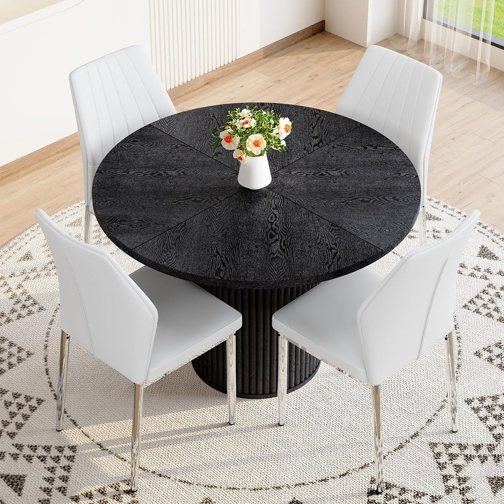 Round Dining Table Set for 4, Black Kitchen Table Set for 4 with 42''...