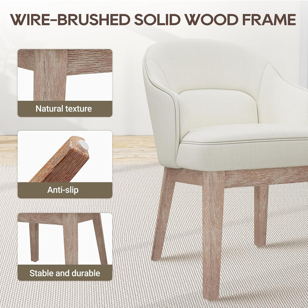 MALOL Dining Chairs Set of 4 with Lumbar Support,Fabric Upholstered Kitchen Chairs with Wooden Legs,Beige