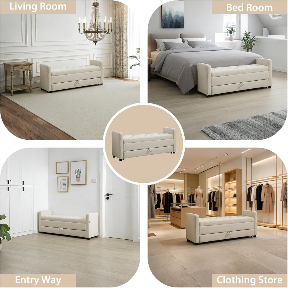 Chifee & Vingol 58.27" W Ottoman Bench with Double Storage Space, Up...