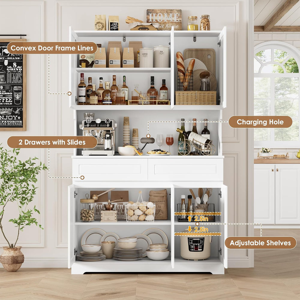 FACBOTALL 74" Pantry Cabinet, Tall Kitchen Pantry with 6 Doors & 2 D...