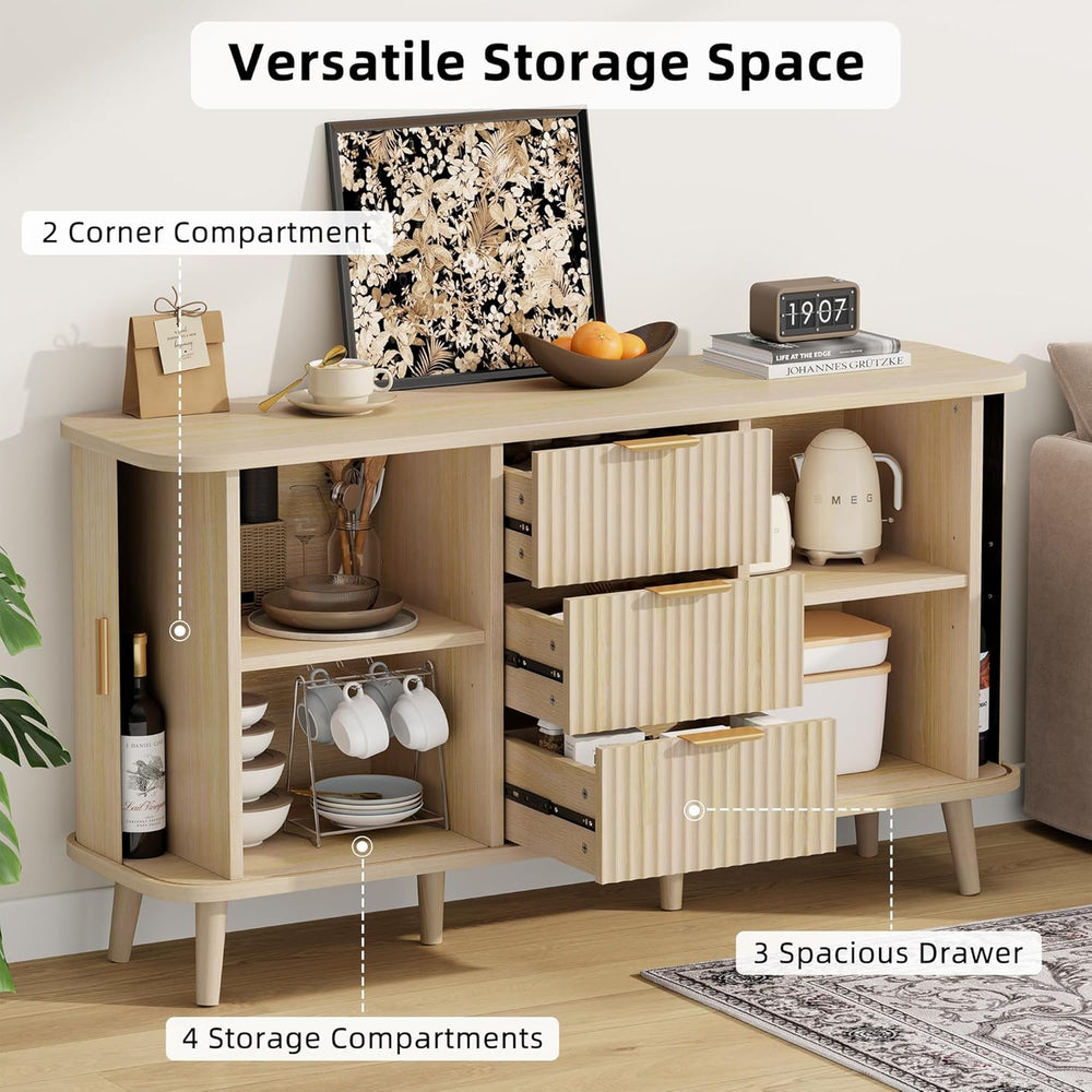 Lulive Natrual Buffet Cabinet, 55" Wide Sideboard Buffet Storage Cabinet...