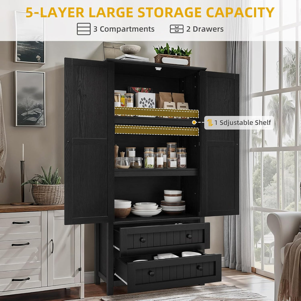 DWVO Farmhouse Kitchen Pantry Cabinet, 64.5" Tall Storage Cabinet with 2...