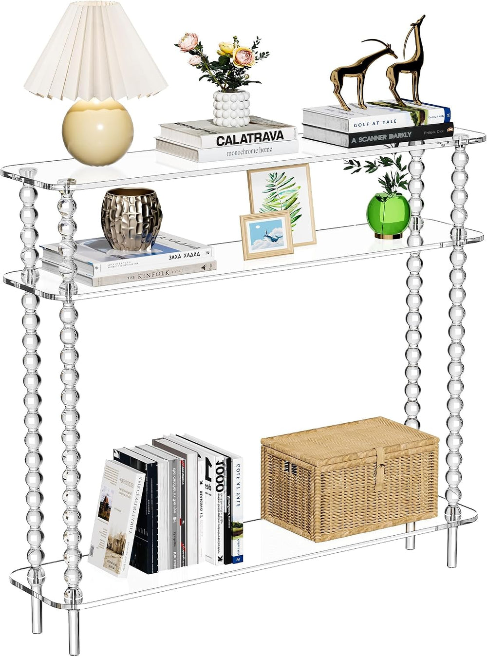 Acrylic Console Table Narrow, 3 Tier Long Entryway Table with Storage, Mid-Ce...