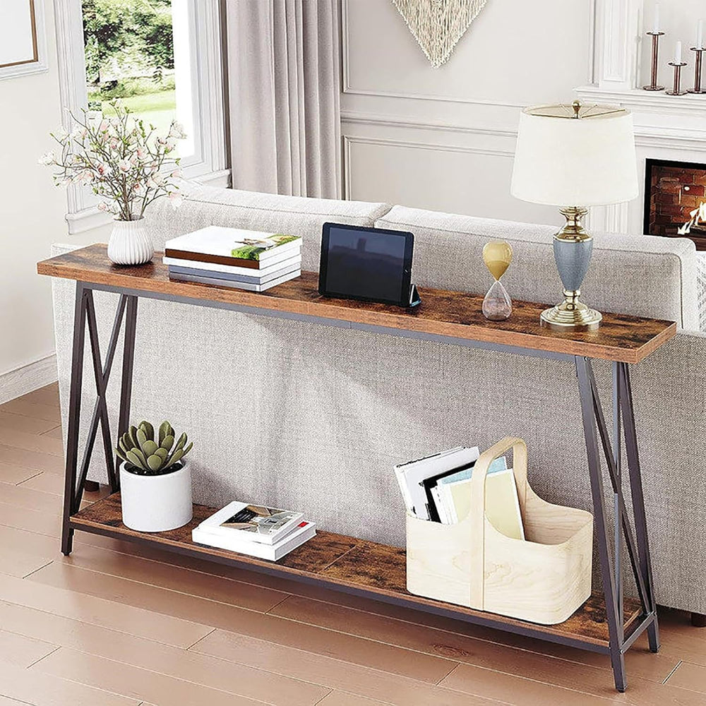 Entryway Table with Solid Wood Tabletop 2 Tier Console Table Farmhouse Wooden...