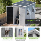 8x4 Outdoor Storage Shed, Lean to Shed with Floor for Patio and Garden, Waterproof Resin Plastic Storage Unit with Lockable Door & Awning Windows
