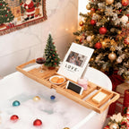 Utoplike Bamboo Bathtub Caddy Tray Bath Tray for Tub, Adjustable Bathroom Bathtub Organizer with Book Tablet Wine Glass Cup Towel Holder
