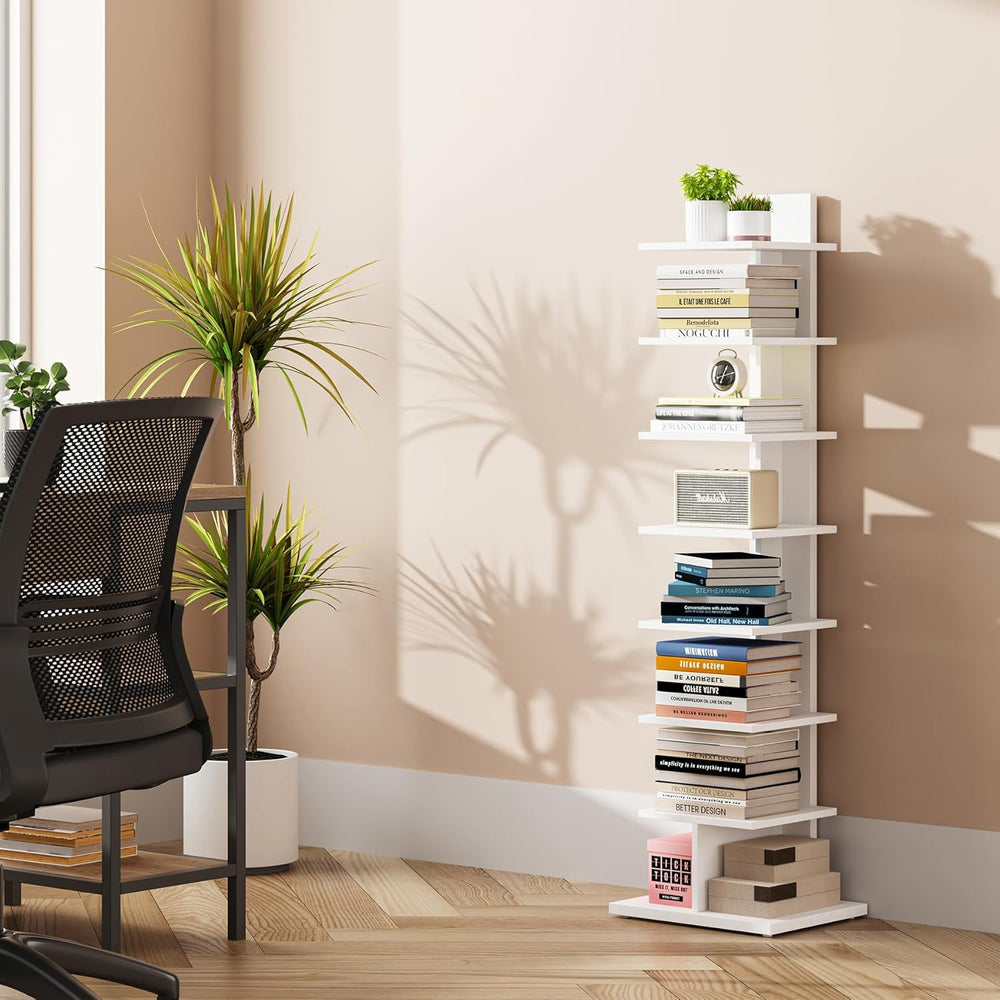 TUTOTAK Narrow Bookshelf, 8-Tier Bookcase, Spine Book Shelf for Small Space, ...