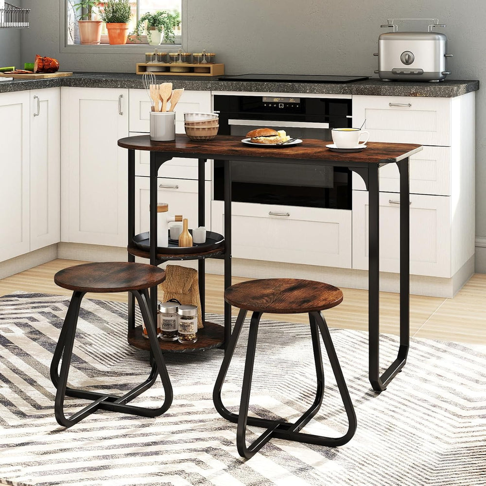 GOFLAME 3-Piece Dining Table Set, Wooden Industrial Kitchen Table and 2 Stool...