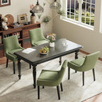 Modern Dining Chairs Set of 6, Upholstered Corduroy Dining Room Chairs with Wood Legs, Mid-Back Padded Kitchen Side Chairs for Dining Room, Green