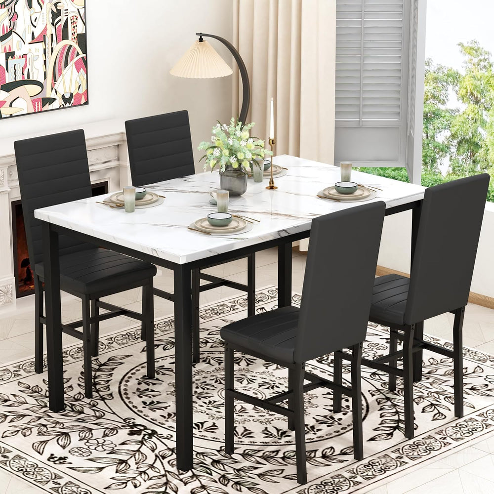 Hooseng 5 Piece Dining Table Set for 4, Faux Marble Kitchen Table with Uphols...