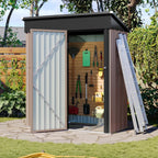 Aoxun 5’ x 2.9’ Shed Outdoor Storage Shed with Base Frame & Lockable Doors & Slooping Roof Metal Garden Tool Shed for Backyard, Patio, Poolside (Brown)