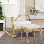 NOBLEMOOD Upholstered Rocking Chair with Ottoman, Solid Wood Frame | Modern Nursery Glider Rocker Chair with Side Pocket, Linen High Back Accent Chair with Padded Seat for Living Room Bedroom