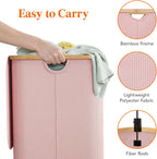 Lifewit 150L Laundry Basket with Lid, Clothes Hampers for Laundry with Bamboo Handles and 2 Removable Bags, Large Foldable Laundry Hamper for Bedroom, Bathroom, Dorm, Pink