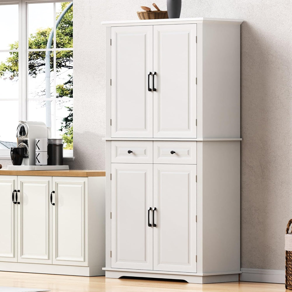 Kitchen Pantry with 3 Pull Out Cabinet Organizers, Farmhouse Freestanding Sto...
