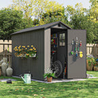 Patiowell 4x8 FT Outdoor Storage Shed with Floor & Windows, Lockable Resin Tool Shed for Garden, Backyard, Patio, and Lawn Equipment - Easy Assembly, All-Weather Protection, Gray (Fit-it Shed)