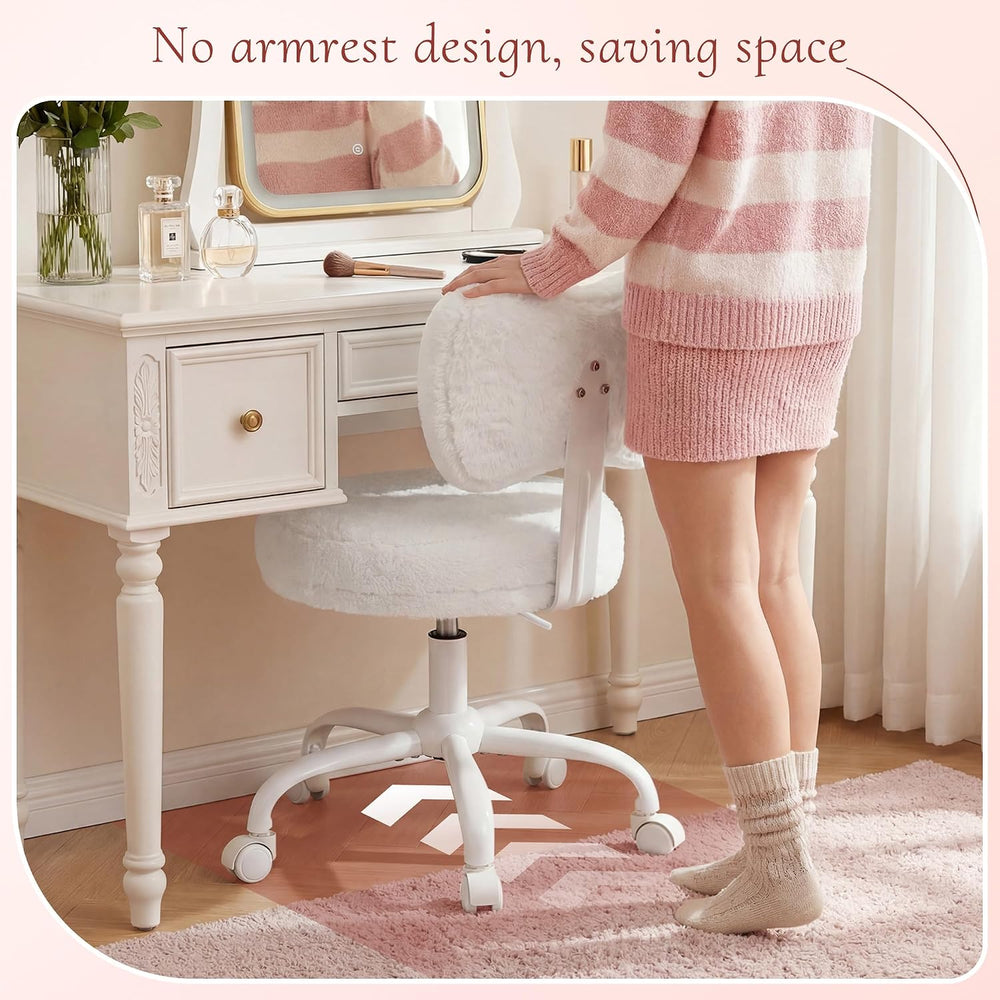 Homkdom Vanity Chair with Bow Back for Bedroom,Height Adjustable,Swivel | Fau...