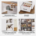 IDEALHOUSE Rolling Kitchen Island on Wheels, 48'' Mobile Kitchen Cart with Drop Leaf, Butcher Block Island with Open Shelf, Drawer, Spice Rack, Wood Top, and Lockable Wheels