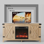 JUMMICO Fireplace TV Stand, Farmhouse Entertainment Center with Fireplace and Shelves, Double Barn Doors Storage Cabinets for TVs to 65+ Inch for Living Room (Pale Yellow)