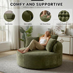 ivoros Oversized Round Lounge Chair Indoor, Corduroy Upholstered Deep Seat Cloud Circle Sofa Chair, Fluffy Boneless Sleeper Chair for Reading & Lounging, No Assembly Required (Green)
