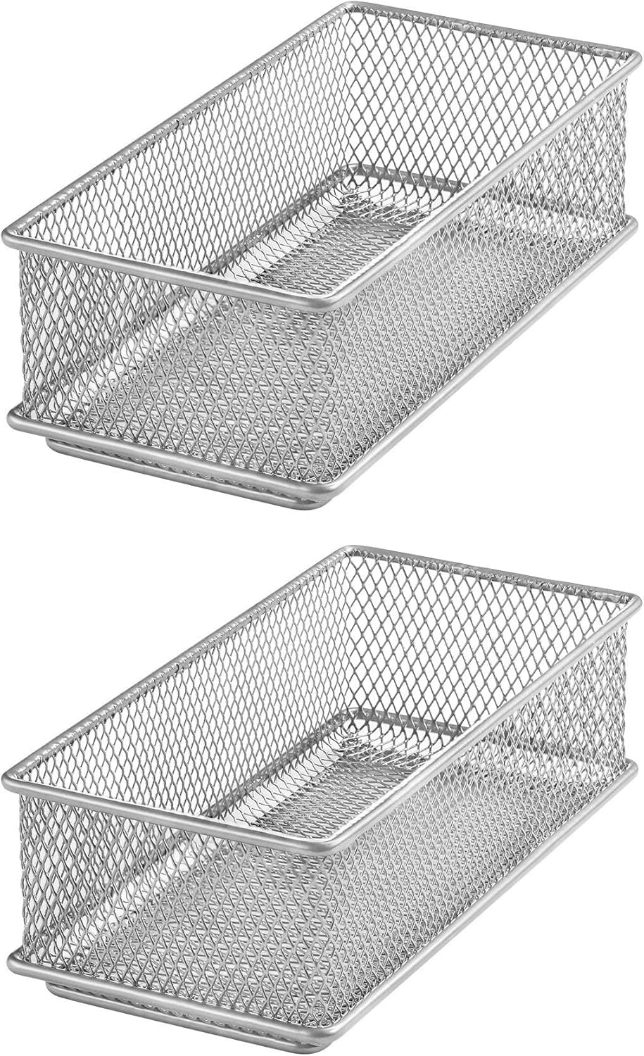 YBM HOME Silver Mesh Drawer Cabinet and or Shelf Organizer Bins, School Supply Holder Office Desktop Organizer Basket (2, 3x6x2 Inch)