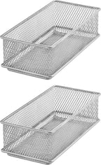 YBM HOME Silver Mesh Drawer Cabinet and or Shelf Organizer Bins, School Supply Holder Office Desktop Organizer Basket (2, 3x6x2 Inch)