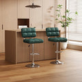 Bar Stools Set of 2 Upholstered Adjustable Counter Height Swivel Bar Stools Island Chairs with Back for Bar Kitchen Dining Room, Green