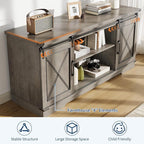 IDEALHOUSE Farmhouse TV Stand for 65 inch TV, Entertainment Center with Sliding Barn Doors and Adjustable Shelves, Rustic Wood Media Console Table for Living Room, Bedroom, Grey