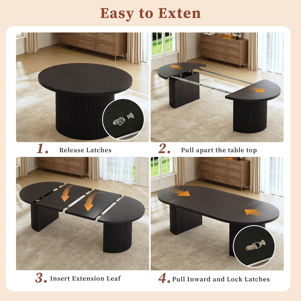 HUAHUU Extendable Round Dining Table for 4-8, 39in-77in Long Large Kitchen Ta...