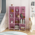 AWTATOS Cube Storage Organizer Protable Closet Organizers and Storage for Kids DIY Stackable 12 Cube Storage Shelves Clothes Organizer for Bedroom, Home, Pink