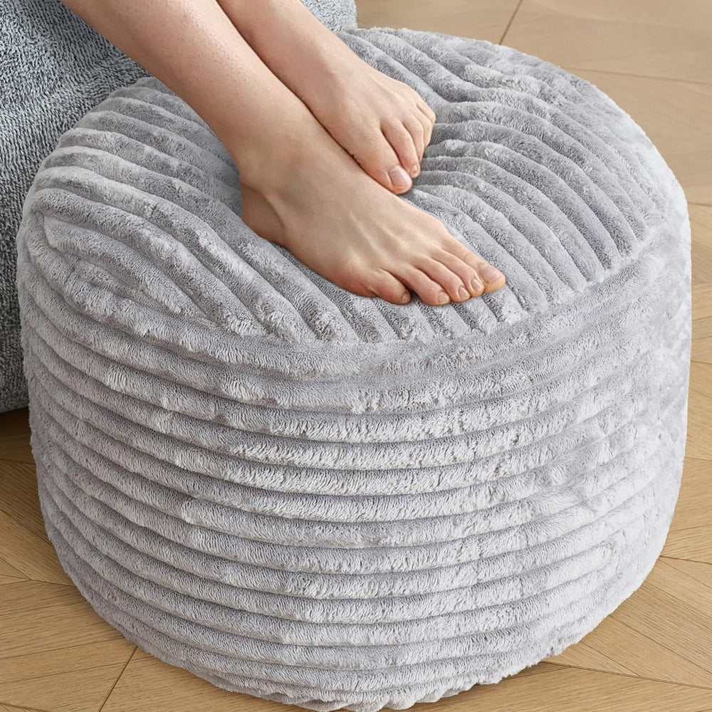 SHOUREN Stuffed Round Ottoman,Pouf Ottoman Foot Rest,20 X 15 in,Light Grey | ...