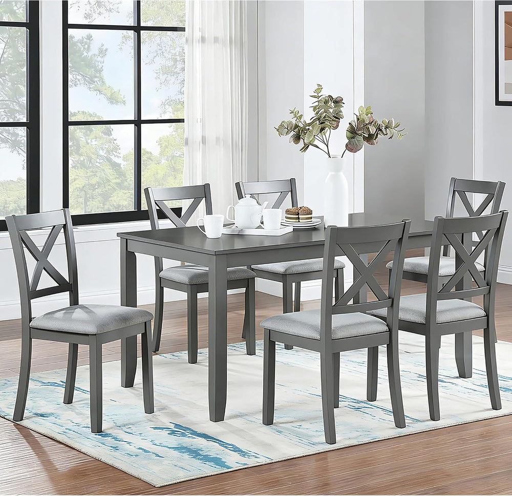 KEIKI 7-Piece Standard Height Dining Table Set with Rectangular Table, 6 Upho...