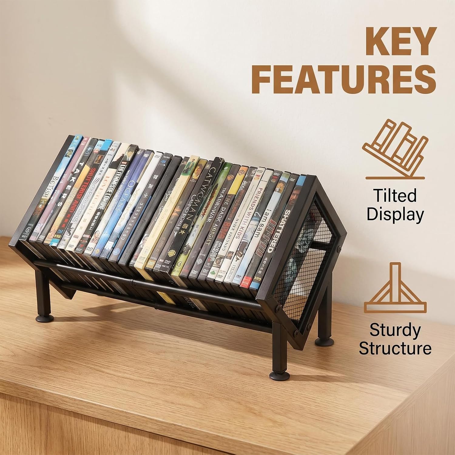 PUTNATRURE DVD Blu ray Rack, Expandable Media Shelf Holds 36 DVD Cases, Compact Display Organizer for Video Games and Movies, Black
