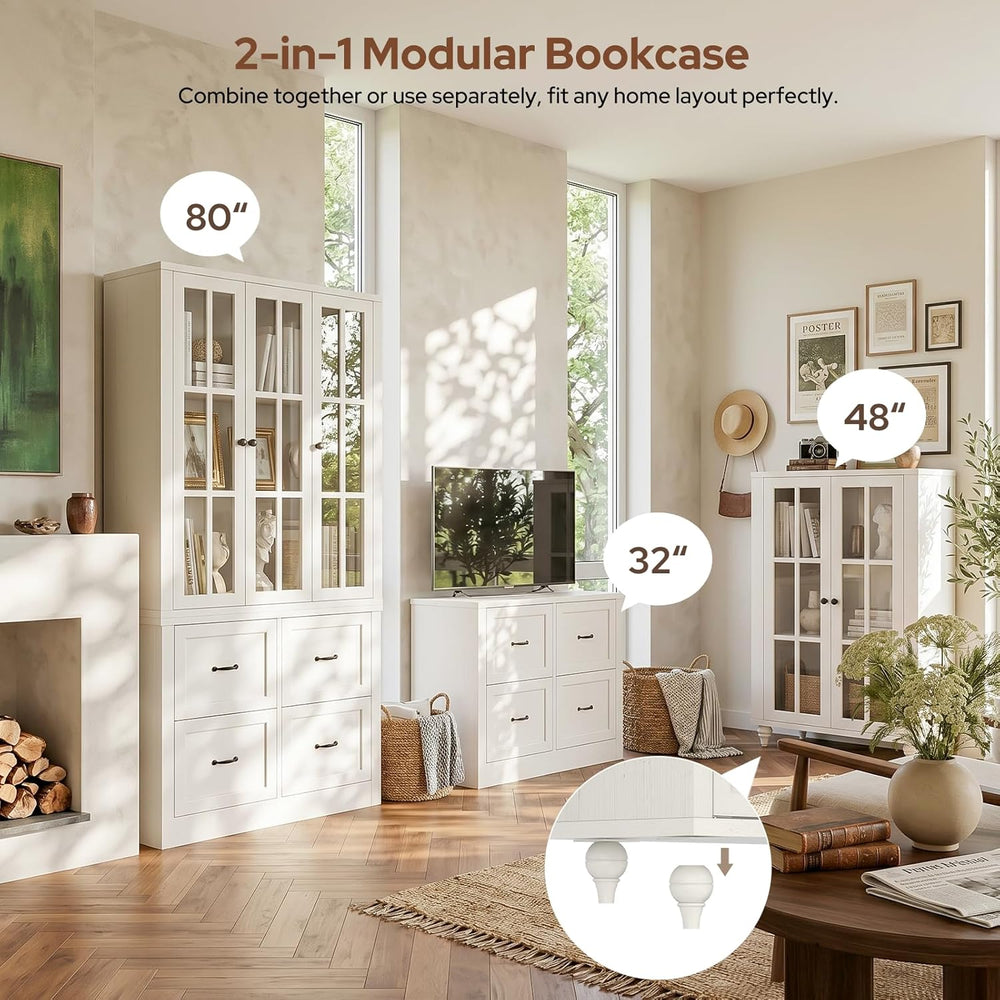 80" Modular Kitchen Pantry Cabinet, 2-in-1 Freestanding Tall Pantry Cabi...