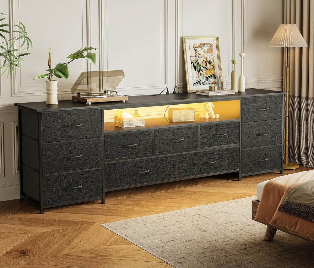Huuger 70 Inch TV Stand for 75, 80 Inch TV, 11 Drawer Long Dresser with Power...
