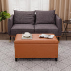 Joveco Storage Ottoman Bench, 33 Inches Faux Leather Rectangle Tufted Foot Stool for End Foot of Bed, Bedroom, Living Room,Vibrant Orange