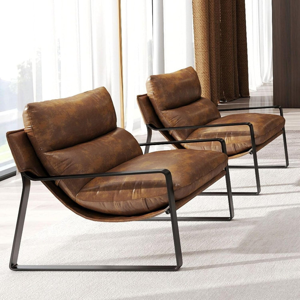 LukeAlon Set of 2 Modern PU Leather Accent Armchair, Retro Brown | Pu Leather...