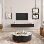 POVISON Fully-Assembled Minimalist Floating TV Stand, Modern Wall-Mounted Entertainment Center with 3 Flip-Down Cabinet Doors, Solid Wood, Walnut Veneer, 78"