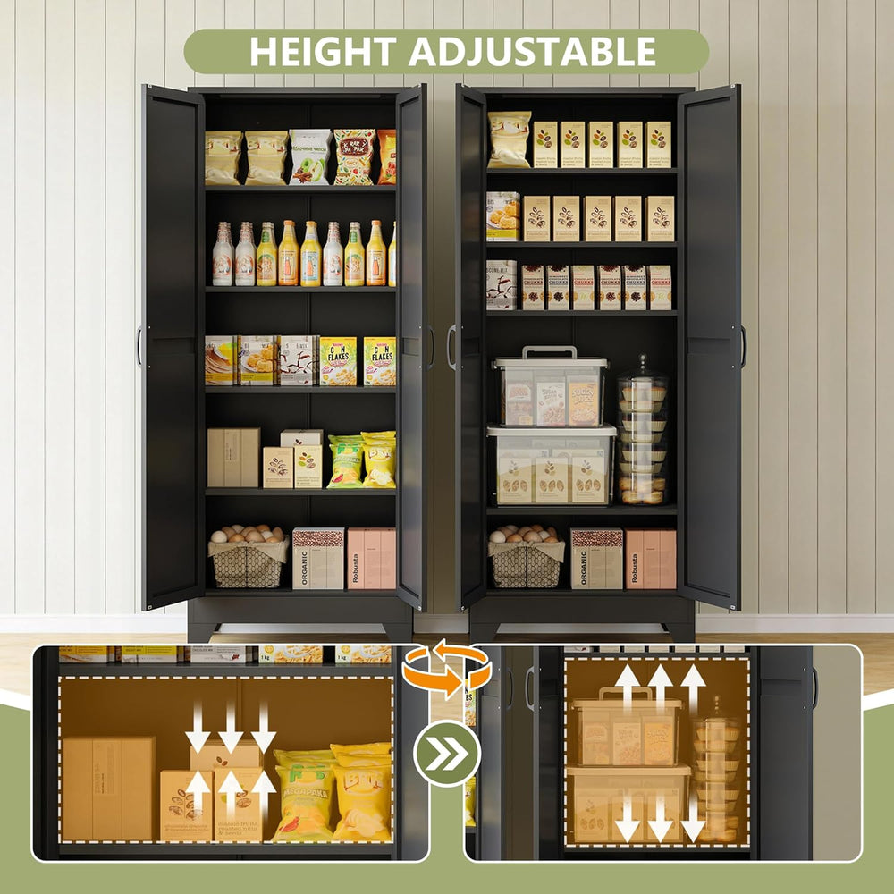 RAVIGIN Farmhouse Storage Cabinet,75" H Metal Pantry Cabinet with Barn D...