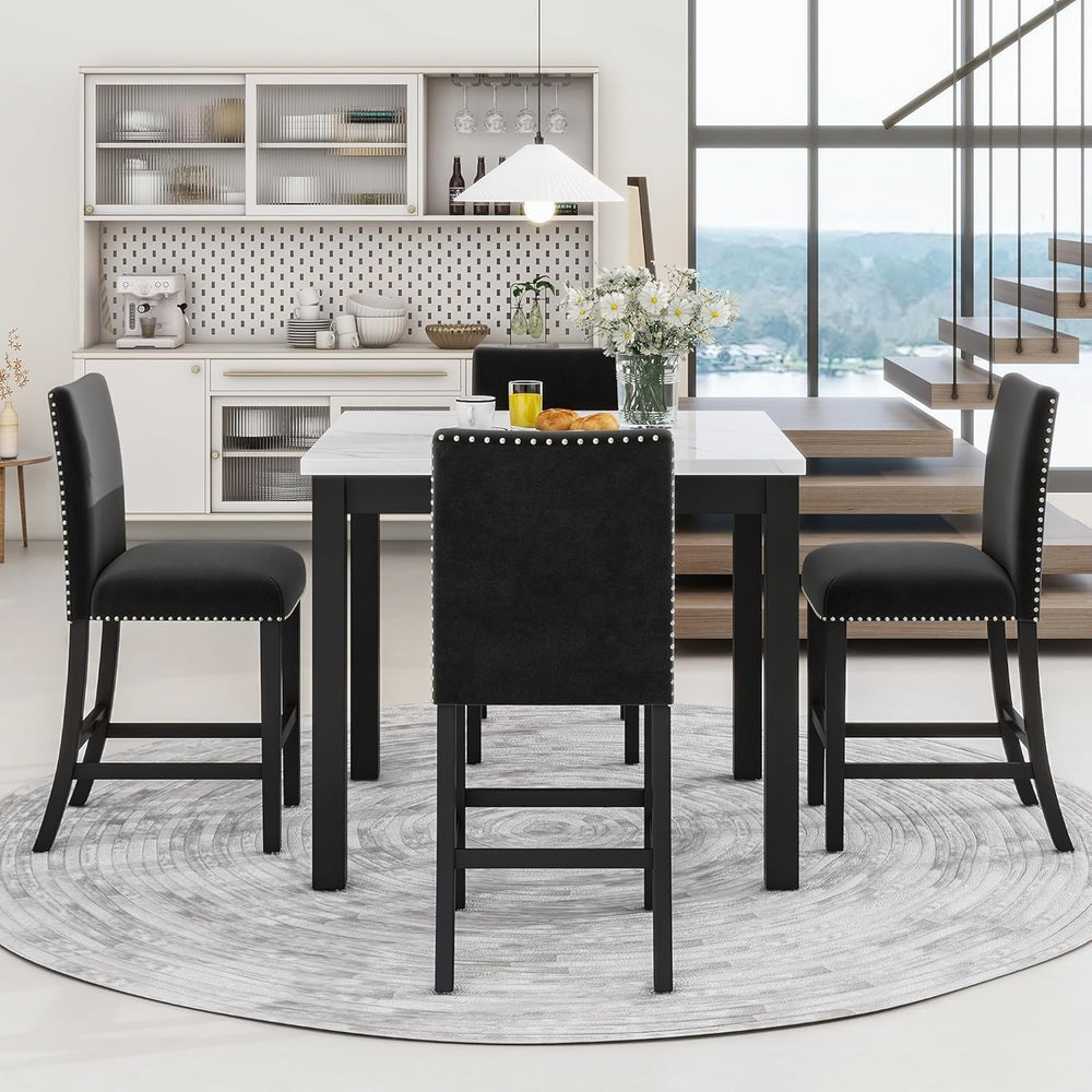 Merax Dining Table Set, 5 Piece Counter Height Dining Table Set with Faux Mar...