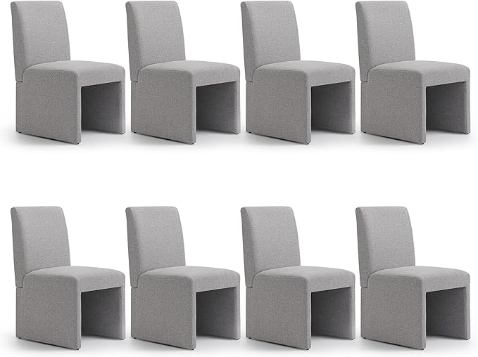 Grey Upholstered Dining Chairs Set of 8, Kitchen & Dining Room Chairs, Mid Century Modern Chairs, Linen Dining Chairs with Wooden Frame, Fabric