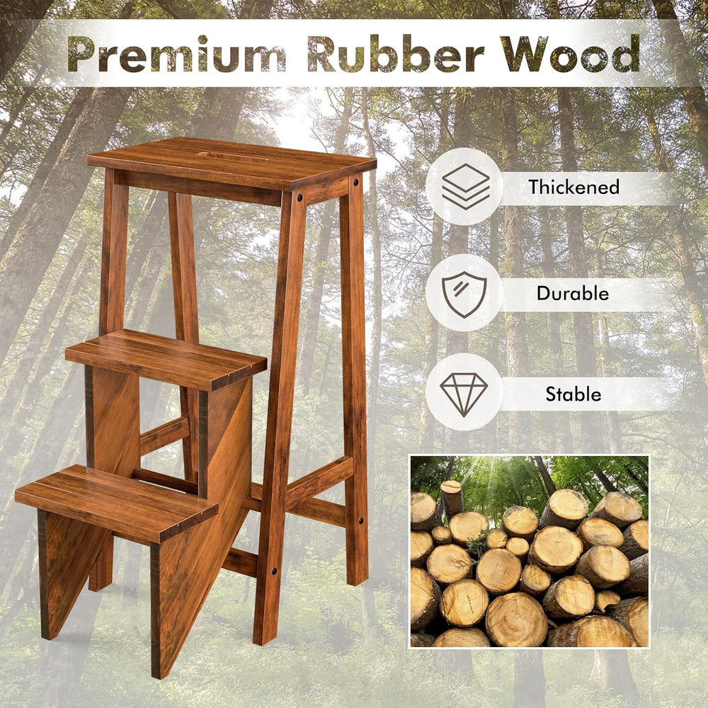Giantex 3 Tier Folding Step Ladder, Multifunction 3-in-1 Wood Step Stool, Dis...
