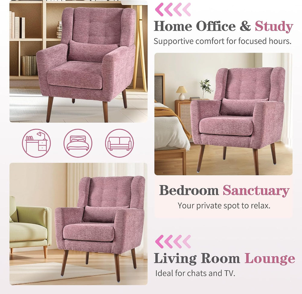 Modern Accent Chair, Upholstered Armchair with Pillow, Fabric Single Sofa Cha...