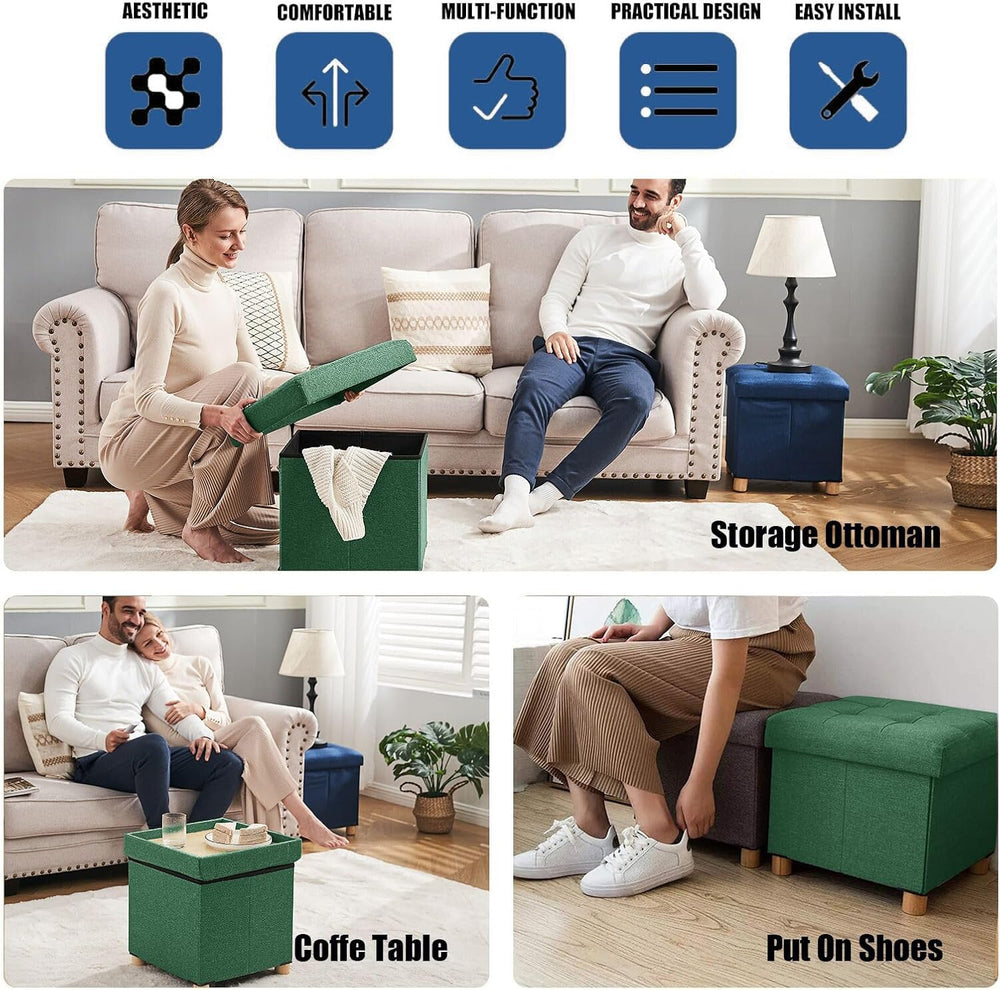 BRIAN & DANY 15 Inches Ottoman with Storage, Square Small Storage Ottoman...