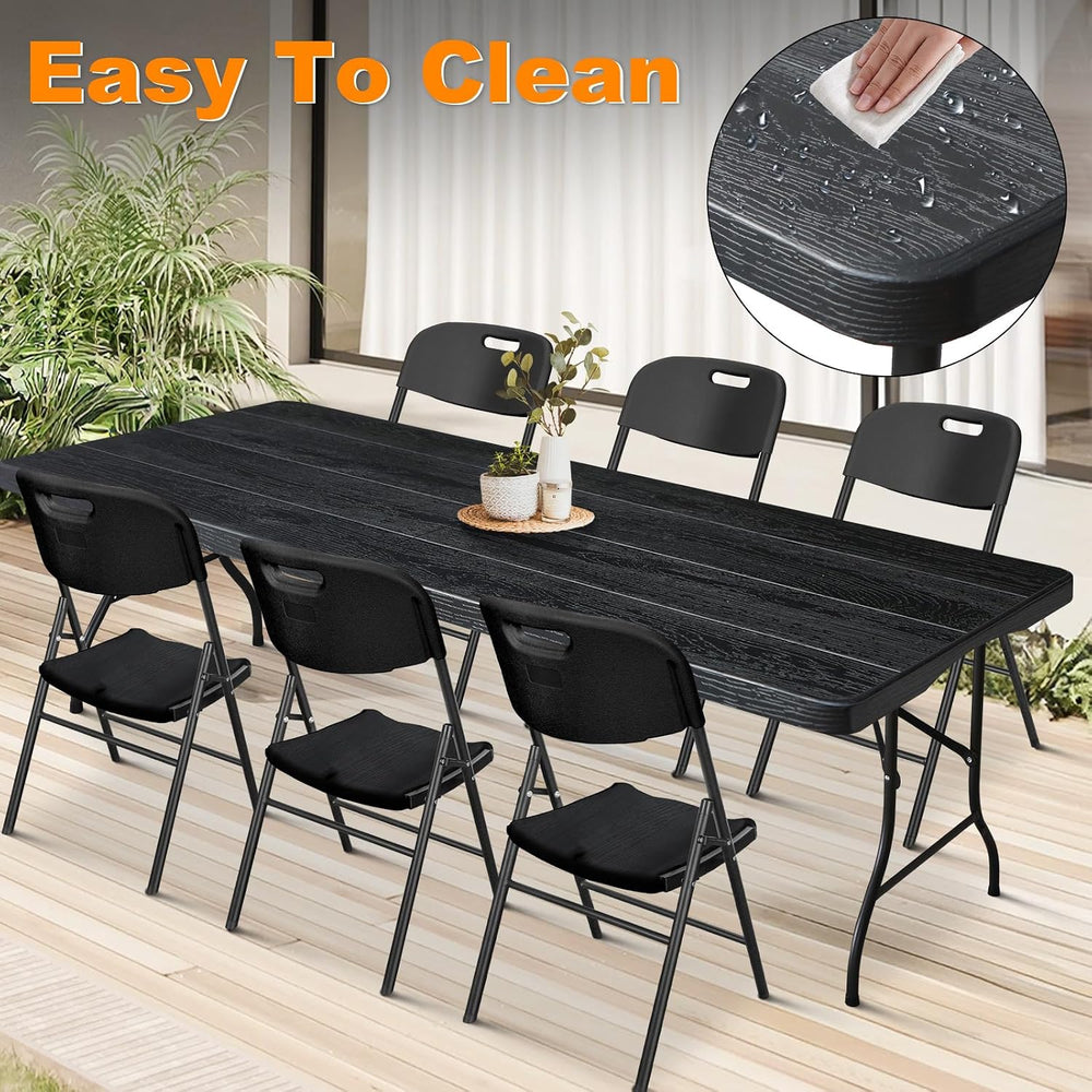 6ft Folding Table, Portable Heavy Duty Plastic Fold-in-Half Utility Table for...