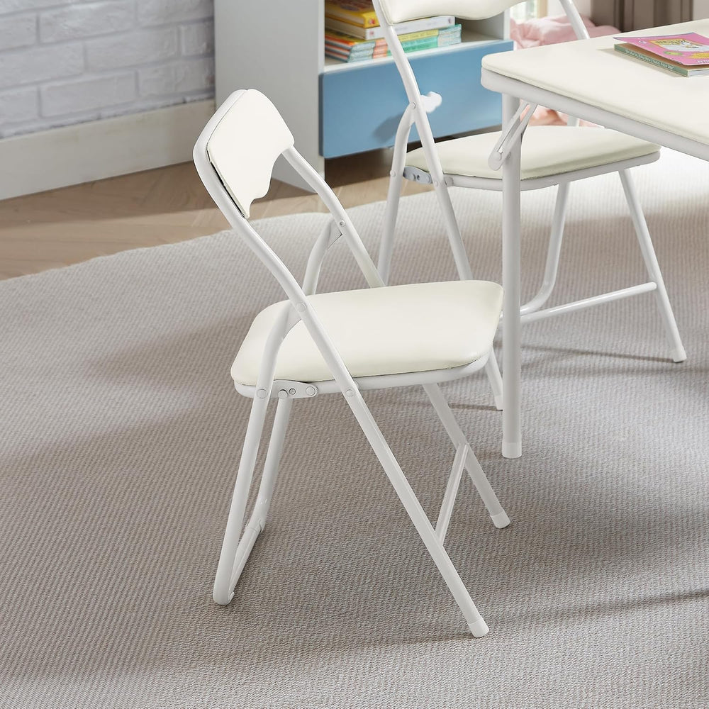 VECELO 5 Piece 24" Card Table and Chair Set, Square Padded Top, Beige