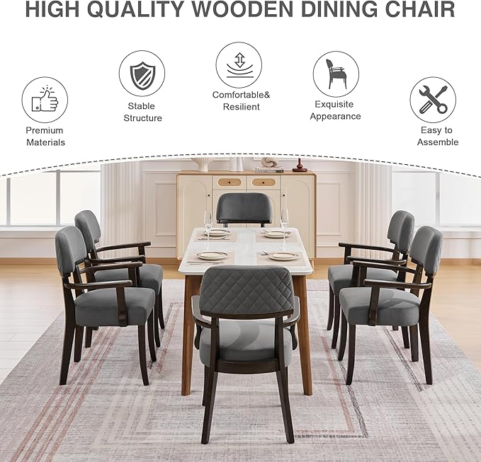 Velvet Dining Chairs with Arms, Upholstered Dining Room Chairs with Hardwood ...